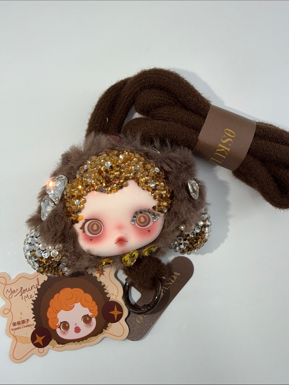 Authentic Skullpanda Sneaky Chestnut Phone Charm NWT Bling Plush Pendant